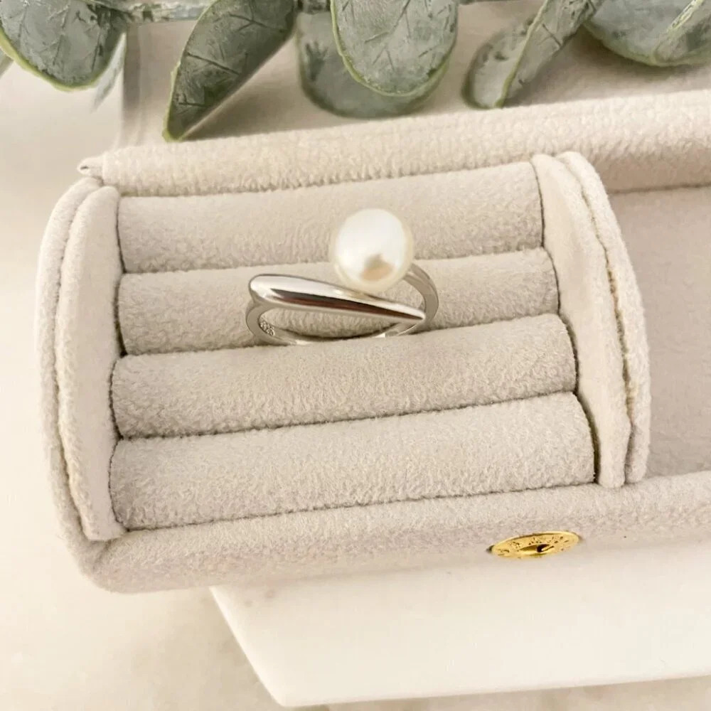 925 Sterling Silver Bar Ring Pearl Ring Pearl Bar Ring Minimalist Dainty Ring - Picture 4 of 8
